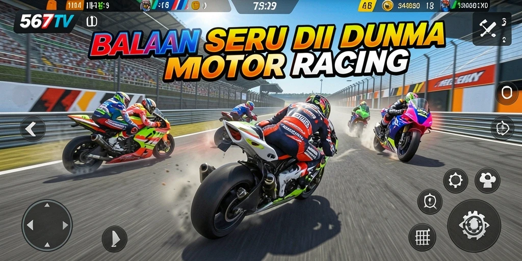 Screenshot gameplay 567TV menampilkan balapan motor yang intens.