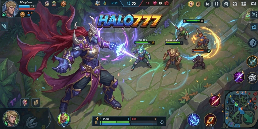 Tampilan seru gameplay HALO777 dalam pertarungan MOBA.