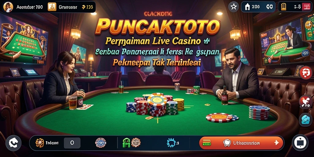 Tampilan gameplay Live Casino PUNCAKTOTO dengan dealer langsung yang interaktif.