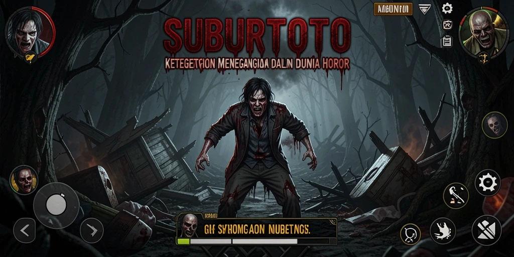 Tangkapan layar SUBURTOTO menampilkan suasana kegelapan yang menakutkan dalam gameplay.