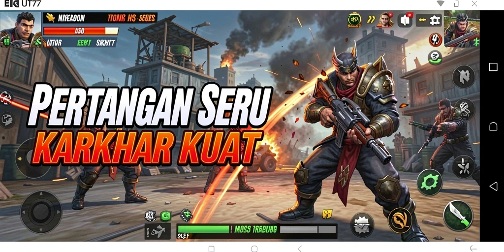 Tangkapan layar UT77 menampilkan aksi pertarungan yang mendebarkan dan berwarna.