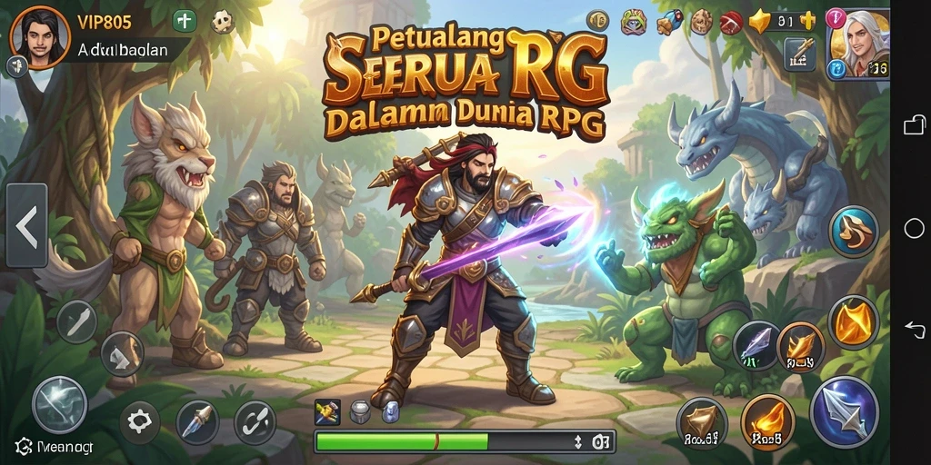 Screenshot utama VIP805 menunjukkan aksi pertarungan seru antara karakter dalam gameplay RPG.