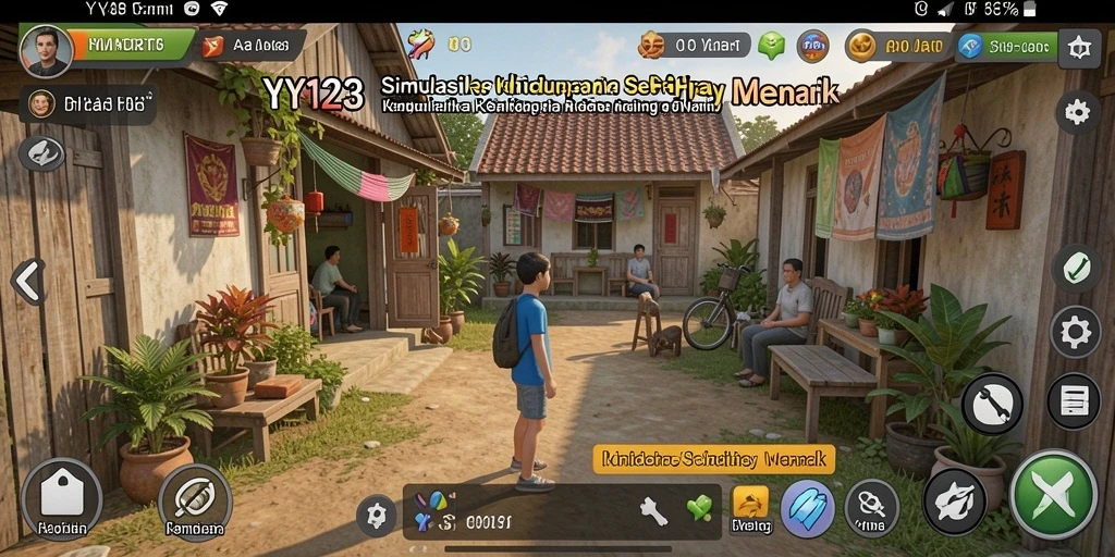 Tampilan gameplay menarik dari YY123 yang menampilkan aktivitas sehari-hari.